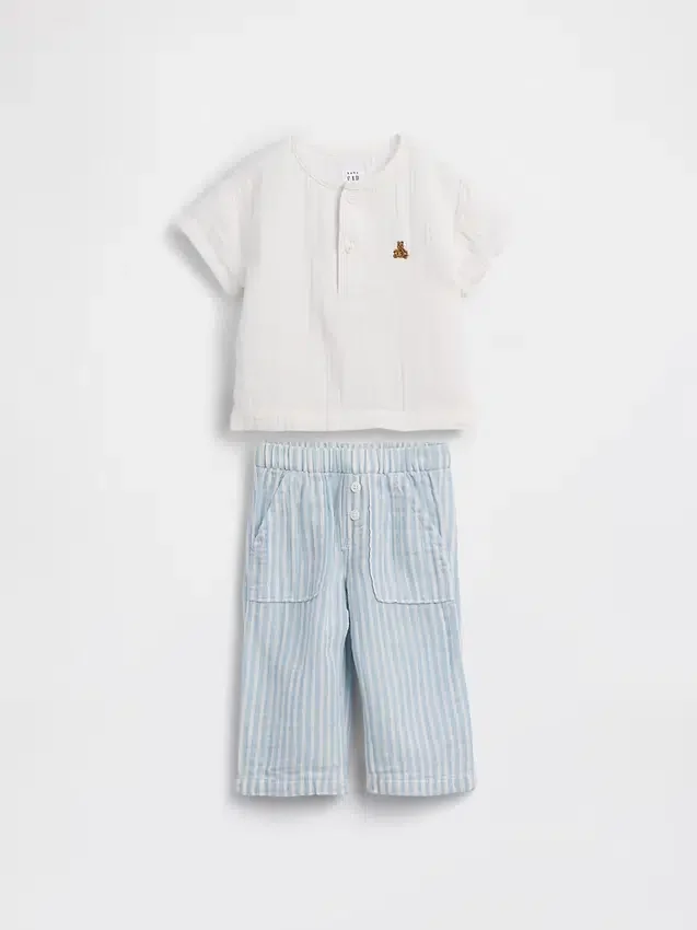 Dětský komplet s tričkem Henley z bavlněné gázy