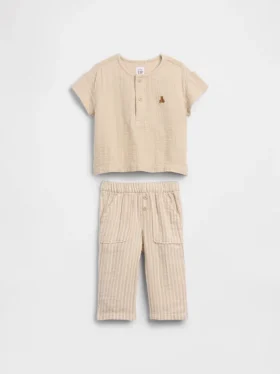 Dětský komplet s tričkem Henley z bavlněné gázy