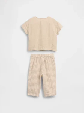 Dětský komplet s tričkem Henley z bavlněné gázy