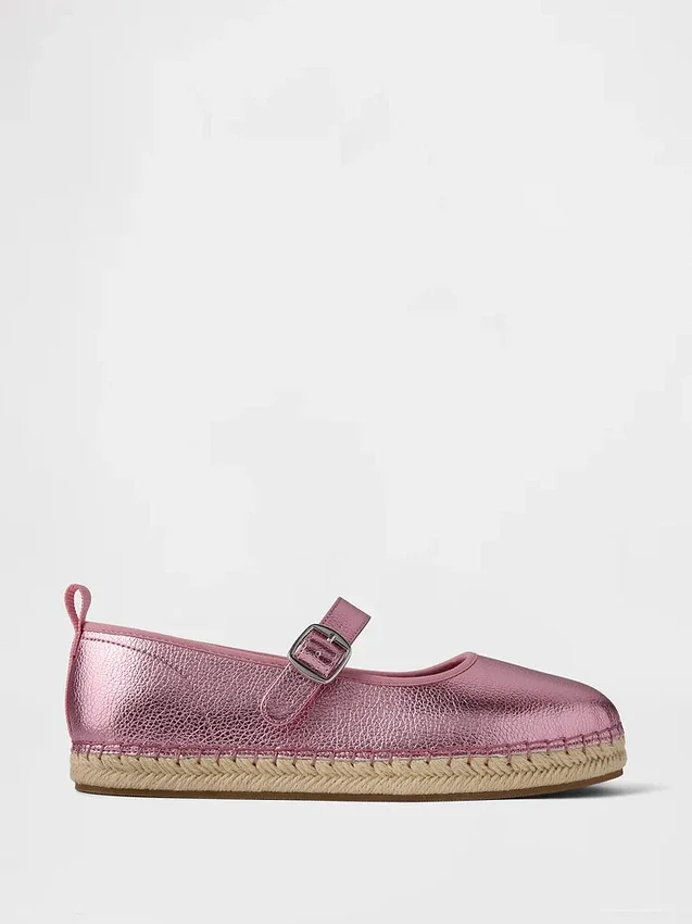 Dětské metalické espadrilky typu Mary Jane