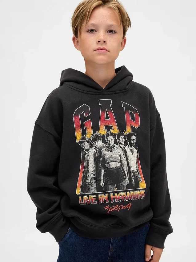 Dětská mikina s kapucí a potiskem Stranger Things z řady Vintagesoft