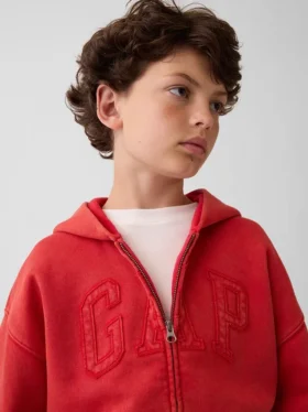 Dětská mikina s kapucí a zipem Vintagesoft Relaxed Logo