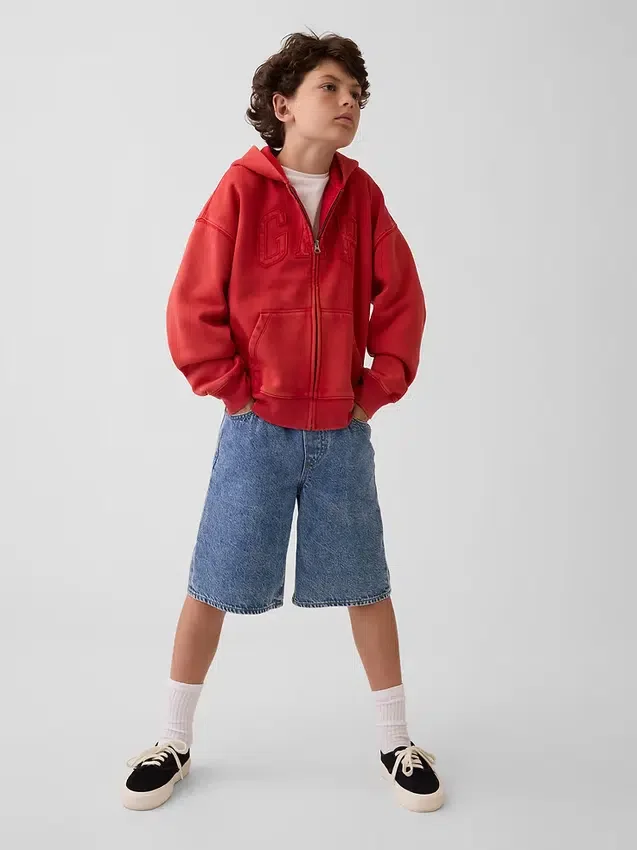 Dětská mikina s kapucí a zipem Vintagesoft Relaxed Logo