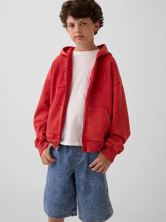 Dětská mikina s kapucí a zipem Vintagesoft Relaxed Logo