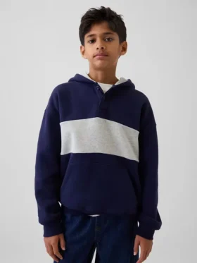 Dětská mikina s kapucí Vintagesoft v volném střihu a výstřihem Henley