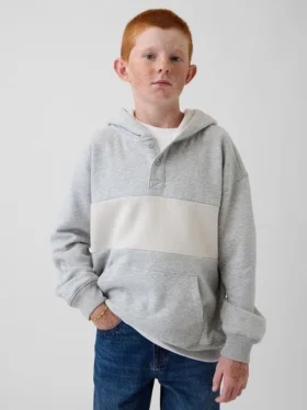 Dětská mikina s kapucí Vintagesoft v volném střihu a výstřihem Henley