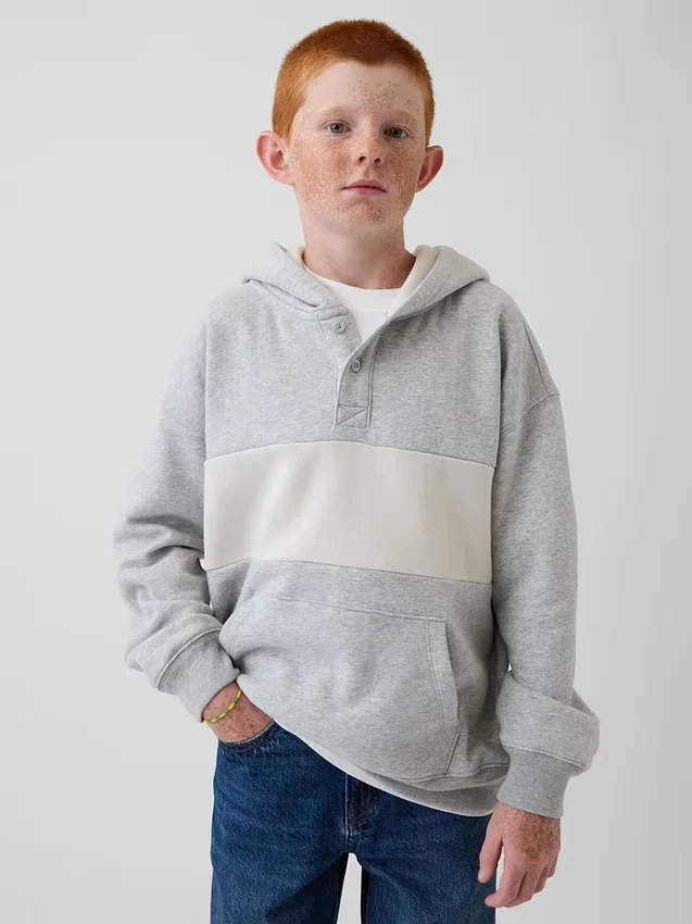Dětská mikina s kapucí Vintagesoft v volném střihu a výstřihem Henley