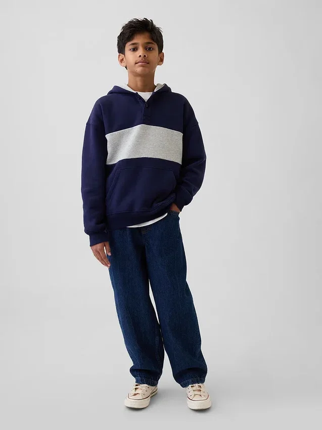 Dětská mikina s kapucí Vintagesoft v volném střihu a výstřihem Henley