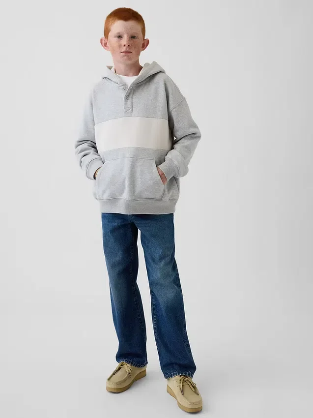 Dětská mikina s kapucí Vintagesoft v volném střihu a výstřihem Henley