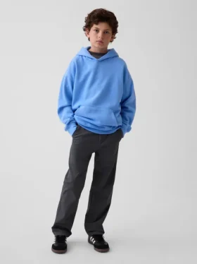 Dětské moderní uniformní kalhoty s volným rovným střihem v khaki barvě