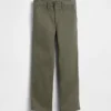Dětské moderní uniformní kalhoty s volným rovným střihem v khaki barvě