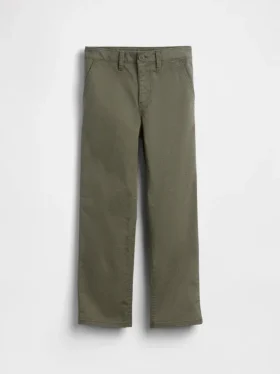 Dětské moderní uniformní kalhoty s volným rovným střihem v khaki barvě