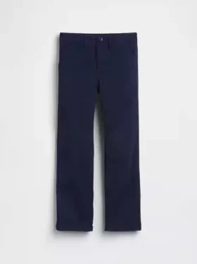 Dětské moderní uniformní kalhoty s volným rovným střihem v khaki barvě