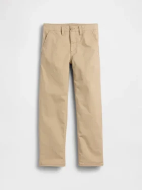 Dětské moderní uniformní kalhoty s volným rovným střihem v khaki barvě