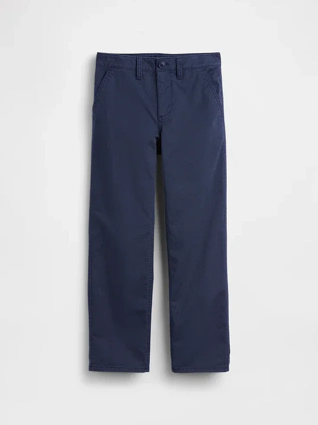 Dětské moderní uniformní kalhoty s volným rovným střihem v khaki barvě