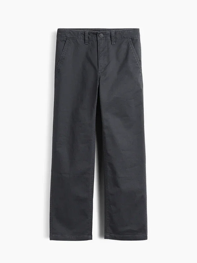 Dětské moderní uniformní kalhoty s volným rovným střihem v khaki barvě