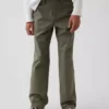 Dětské moderní uniformní kalhoty s volným rovným střihem v khaki barvě
