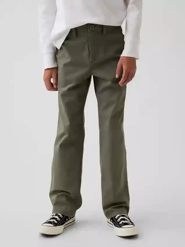 Dětské moderní uniformní kalhoty s volným rovným střihem v khaki barvě