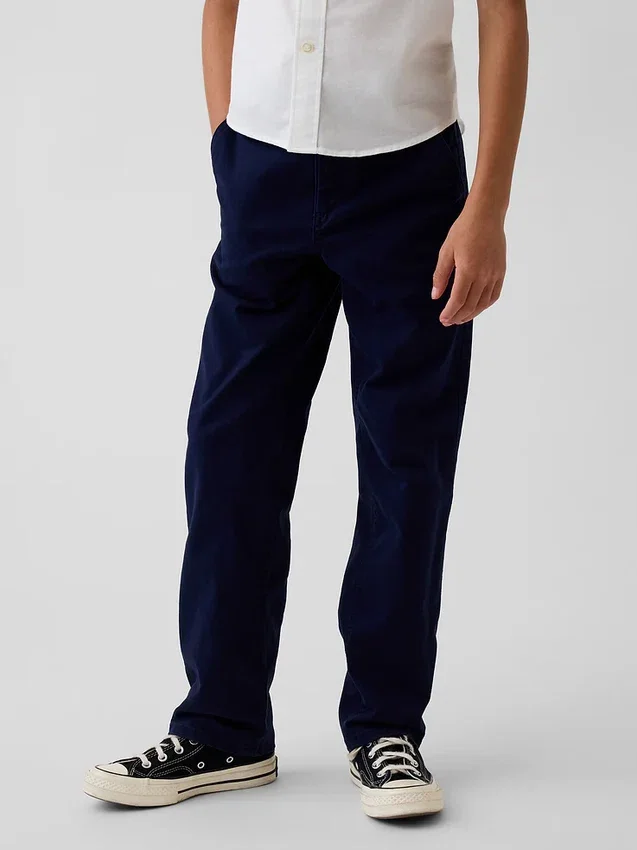 Dětské moderní uniformní kalhoty s volným rovným střihem v khaki barvě