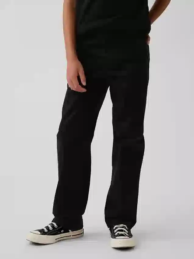 Dětské moderní uniformní kalhoty s volným rovným střihem v khaki barvě