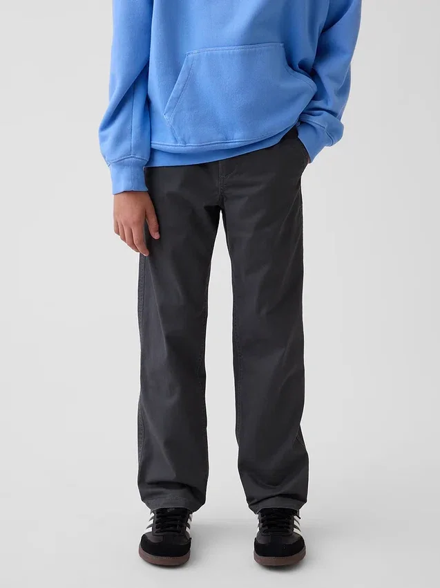 Dětské moderní uniformní kalhoty s volným rovným střihem v khaki barvě
