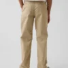 Dětské moderní uniformní kalhoty s volným rovným střihem v khaki barvě