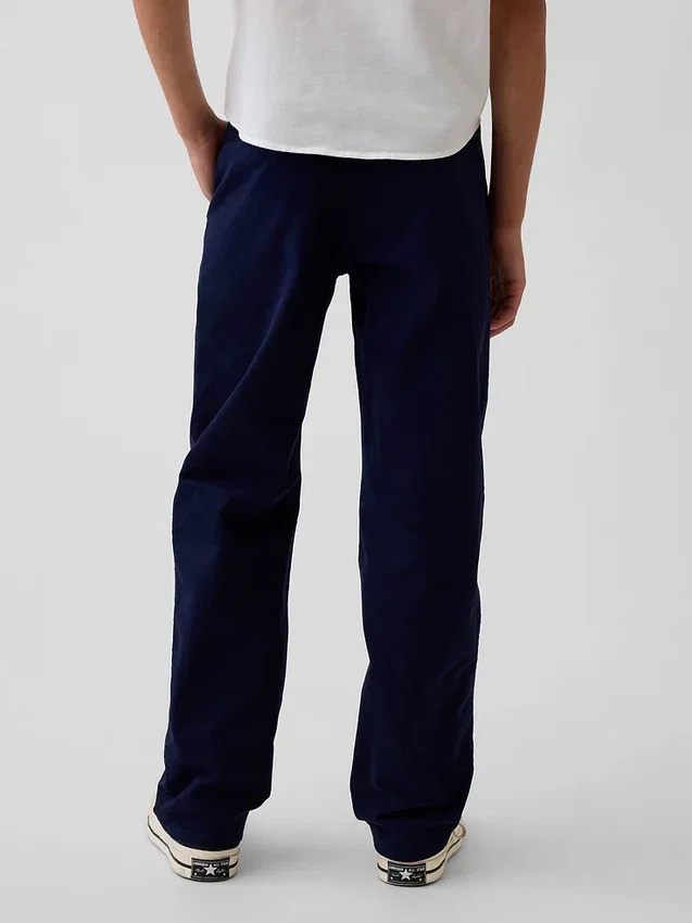 Dětské moderní uniformní kalhoty s volným rovným střihem v khaki barvě