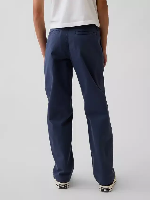 Dětské moderní uniformní kalhoty s volným rovným střihem v khaki barvě