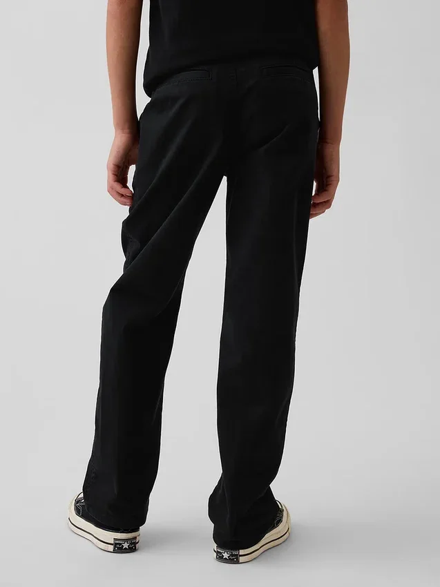 Dětské moderní uniformní kalhoty s volným rovným střihem v khaki barvě
