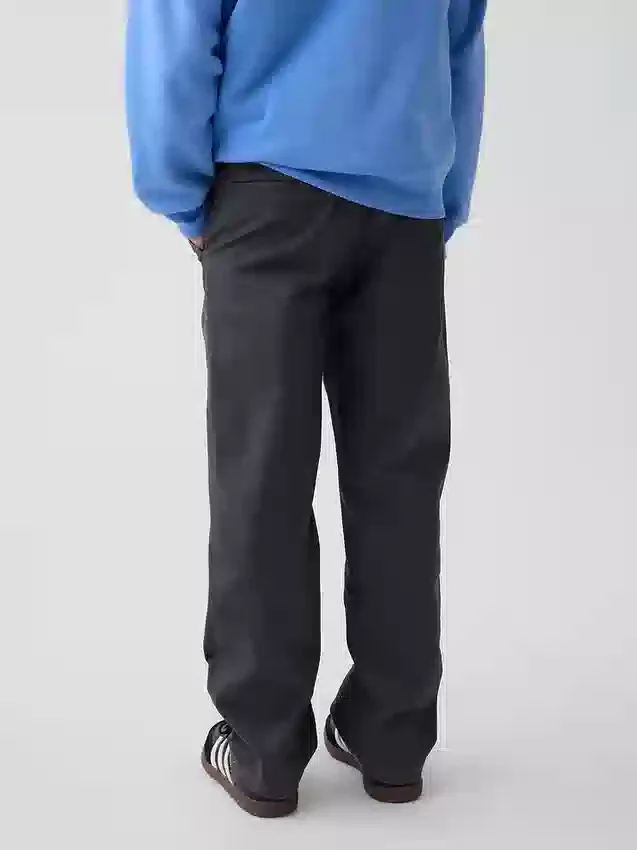 Dětské moderní uniformní kalhoty s volným rovným střihem v khaki barvě