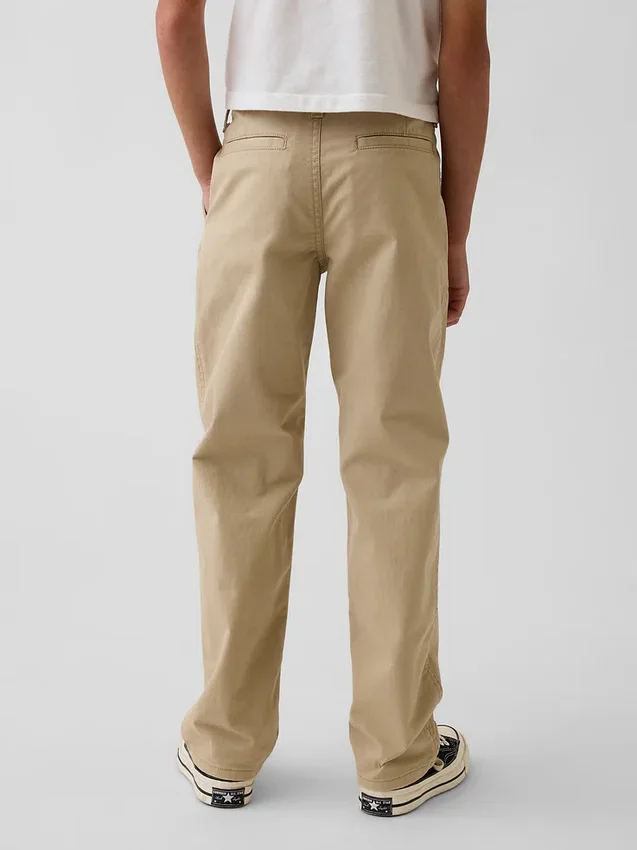 Dětské moderní uniformní kalhoty s volným rovným střihem v khaki barvě