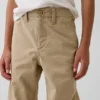 Dětské moderní uniformní kalhoty s volným rovným střihem v khaki barvě