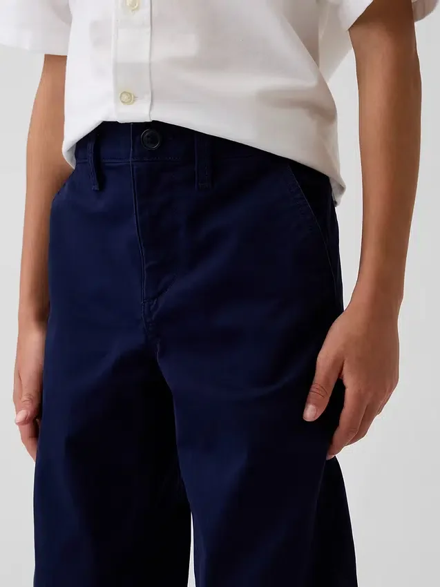 Dětské moderní uniformní kalhoty s volným rovným střihem v khaki barvě