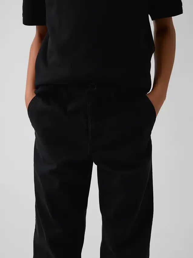 Dětské moderní uniformní kalhoty s volným rovným střihem v khaki barvě