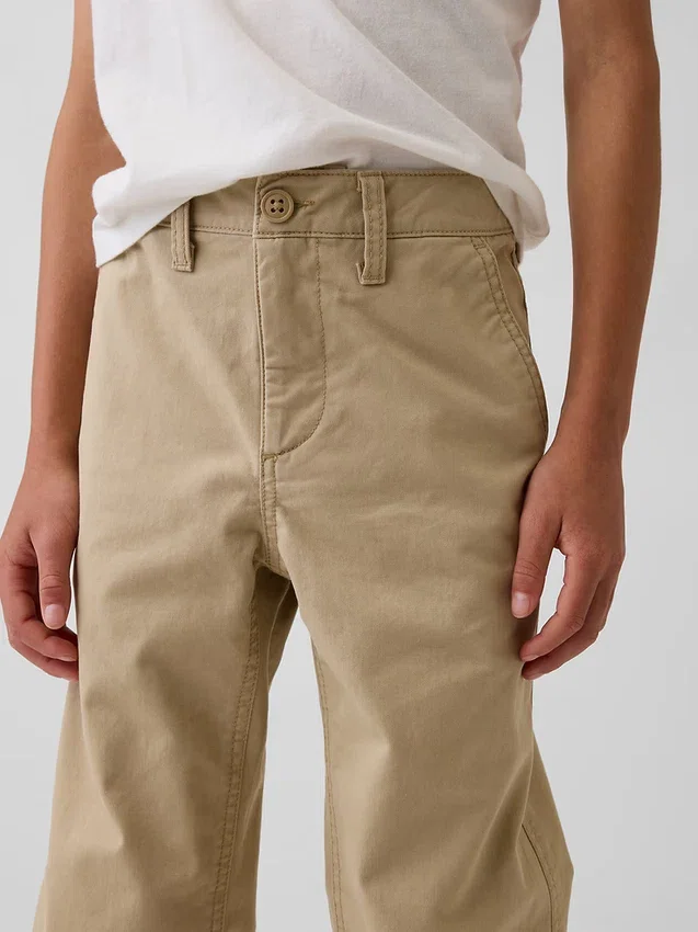 Dětské moderní uniformní kalhoty s volným rovným střihem v khaki barvě
