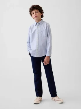 Dětské moderní uniformní kalhoty slim fit v khaki barvě