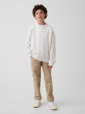 Dětské moderní uniformní kalhoty slim fit v khaki barvě