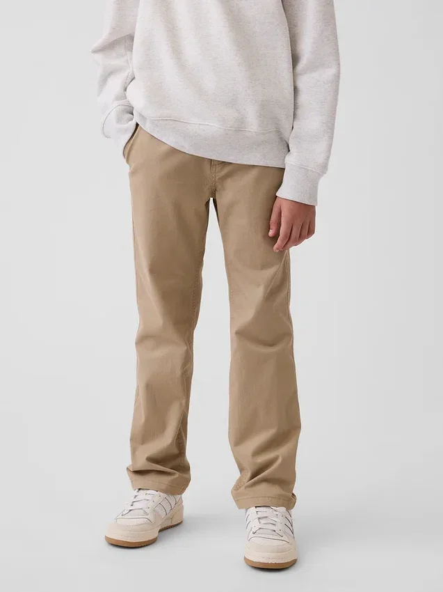 Dětské moderní uniformní kalhoty slim fit v khaki barvě