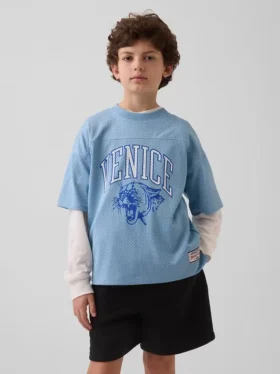 Dětské oversized jersey tričko s potiskem a síťovinou