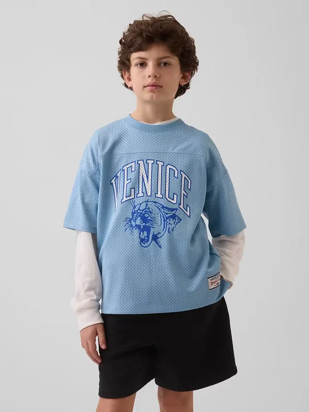 Dětské oversized jersey tričko s potiskem a síťovinou