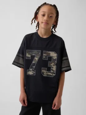 Dětské oversized jersey tričko s potiskem a síťovinou