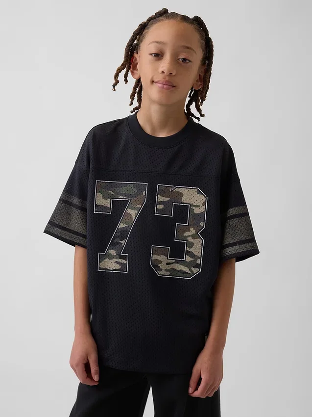 Dětské oversized jersey tričko s potiskem a síťovinou