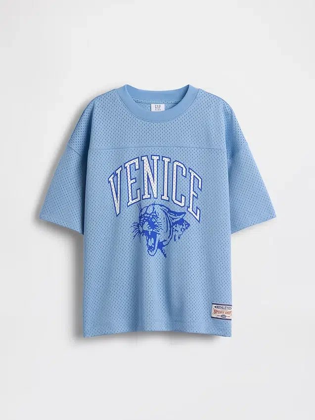 Dětské oversized jersey tričko s potiskem a síťovinou