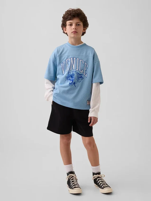Dětské oversized jersey tričko s potiskem a síťovinou