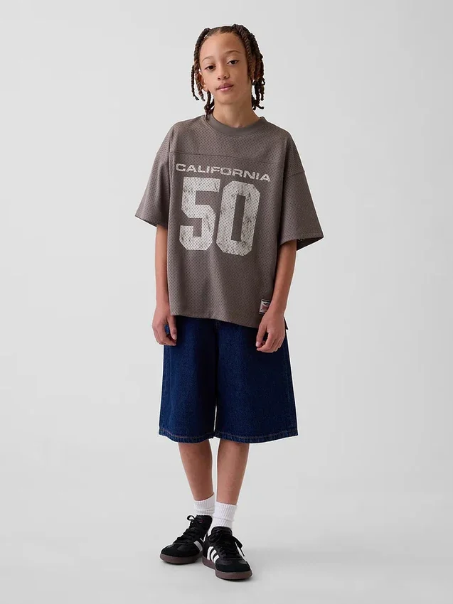 Dětské oversized jersey tričko s potiskem a síťovinou