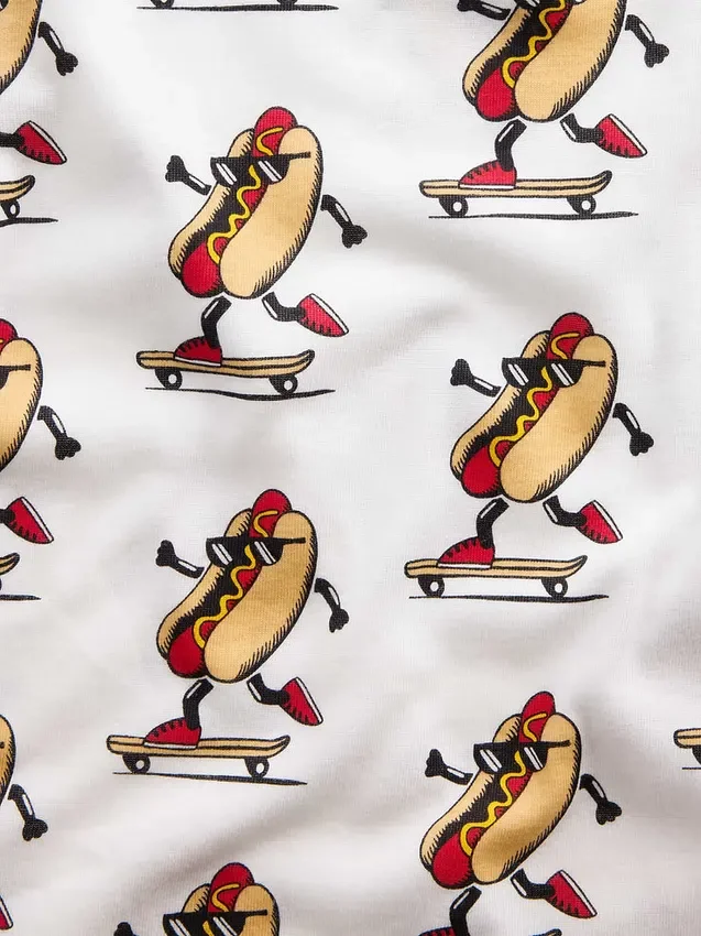 Dětská pyžamová souprava s krátkými šortkymi z organické česané bavlny s motivem hot dogu