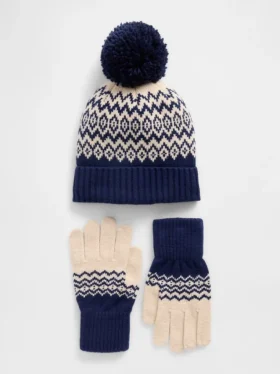 Dětská sada čepice a rukavice CashSoft s motivem Fair Isle