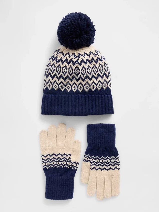 Dětská sada čepice a rukavice CashSoft s motivem Fair Isle