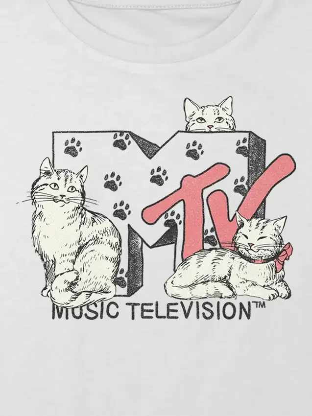 Dětské tričko MTV Cats s potiskem, volný střih, zkrácené
