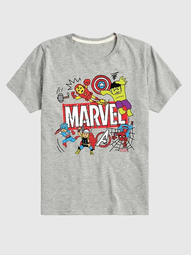 Dětské tričko s krátkým rukávem a potiskem Marvel Avengers Doodle v šortkách